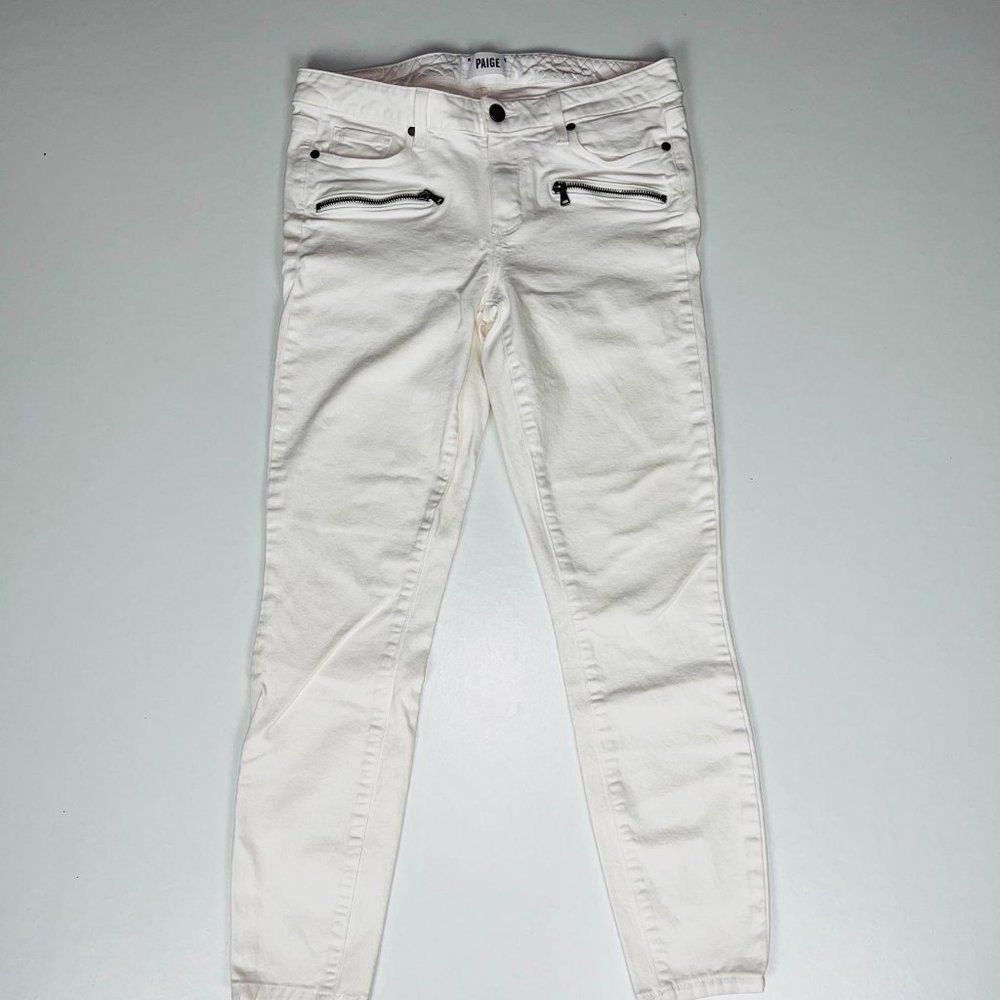 Paige White Indio Zip Skinny Jeans Sz 27